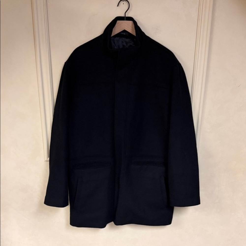JF J. Ferrar Black Wool Blend Modern Fit Jacket Full Zip Mock Neck Coat Men's L